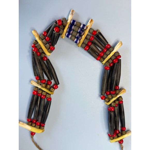 African Tribal Buffalo Bone & Murano Beads Necklace 22" Multi-Strand Handmade Et - Picture 7 of 7